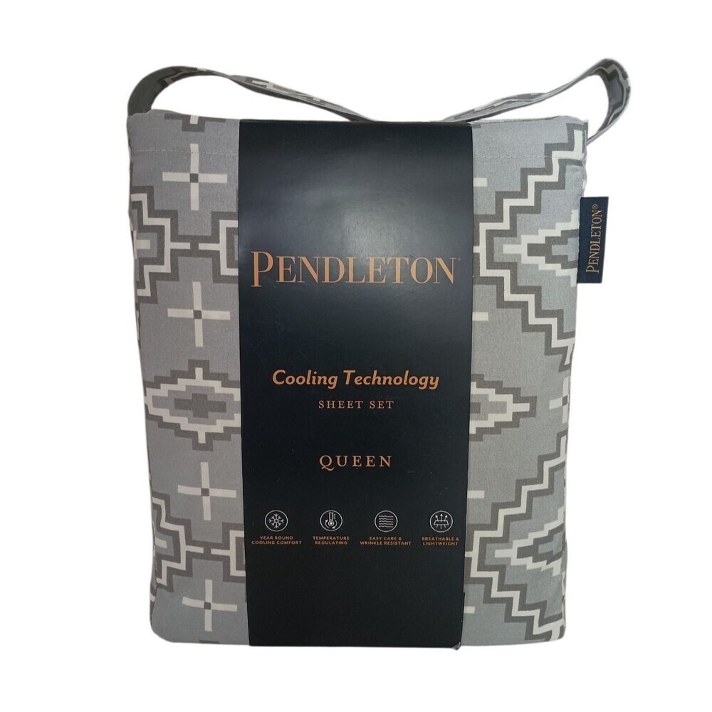 Pendleton Queen Sheet Set Otero Gray Southwestern Aztec Cooling Technology New